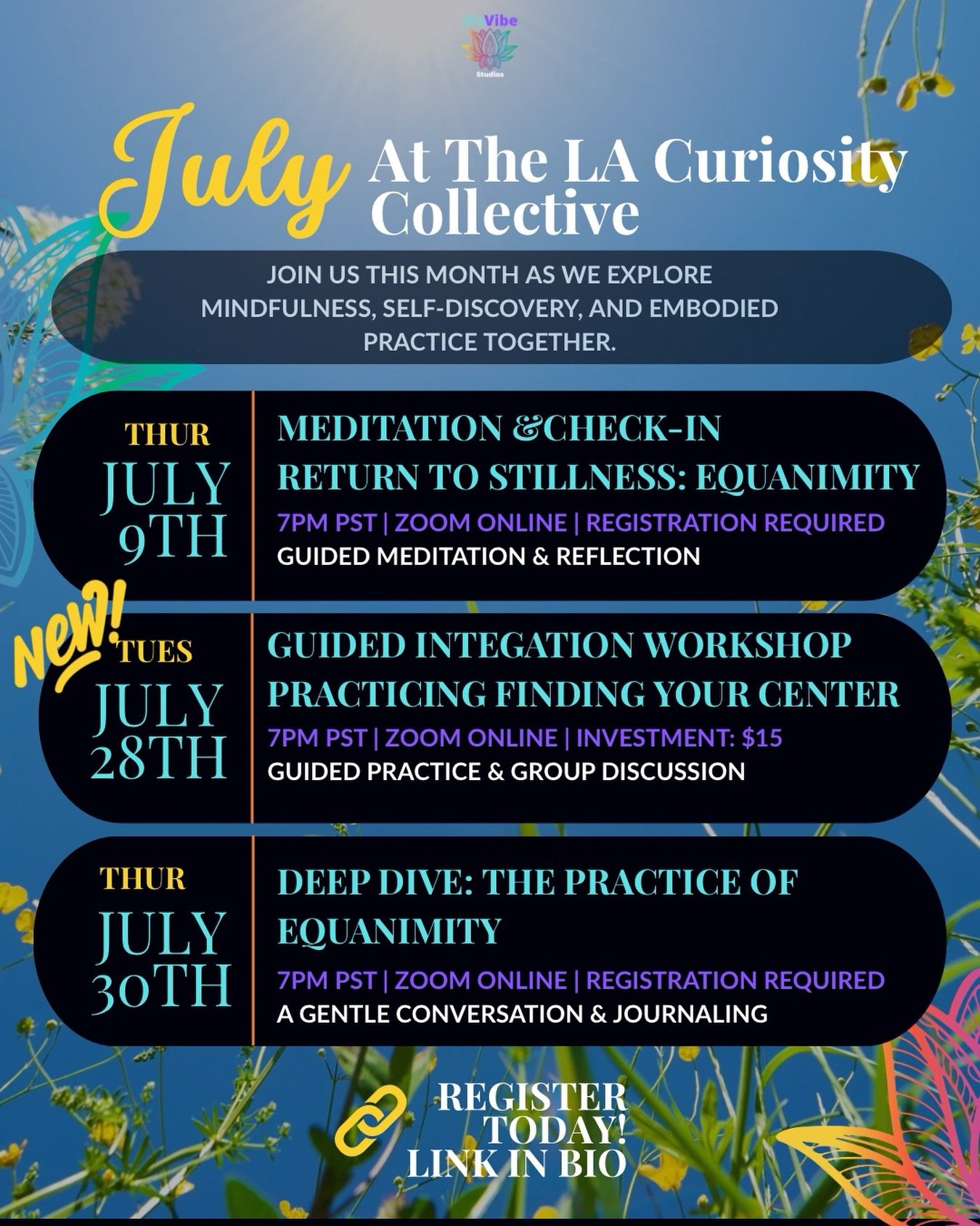 ⛱️ July at The LA Curiosity Collective

Every month we come together to slow down, ask questions, and practice becoming a little more aware, grounded, and connected to ourselves.

☀️This month we&rsquo;re exploring Equanimity! The practice of finding