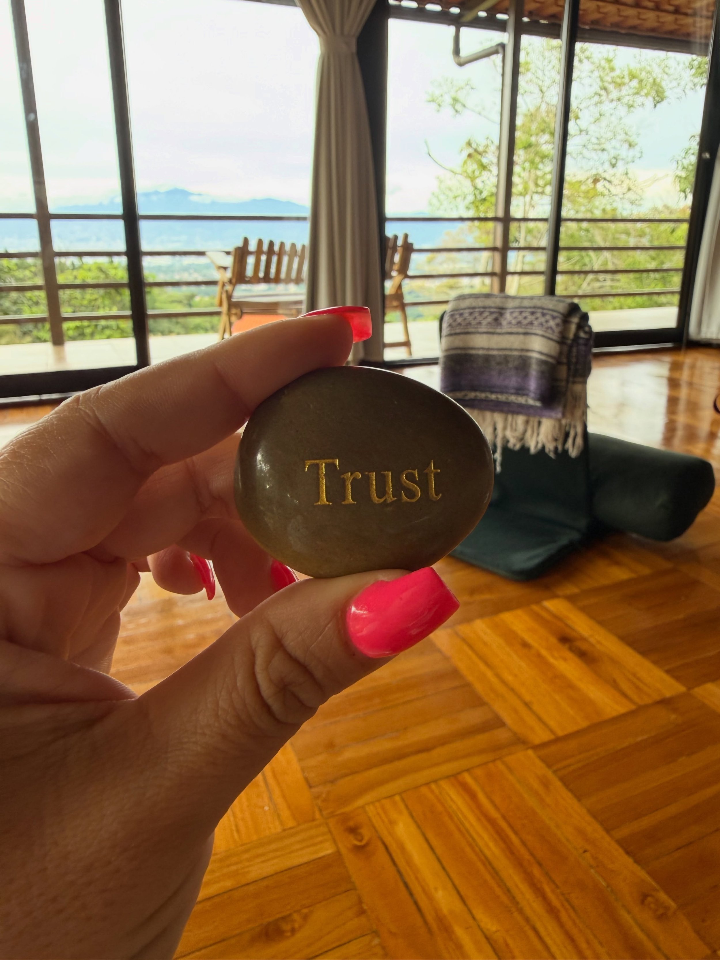 is version keeps your voice almost entirely intact:

Trust Thy Self

My pebble this morning couldn&rsquo;t have been more accurate. As I move from learning to teaching, I realize that one important aspect of stepping out of being a student is asking: