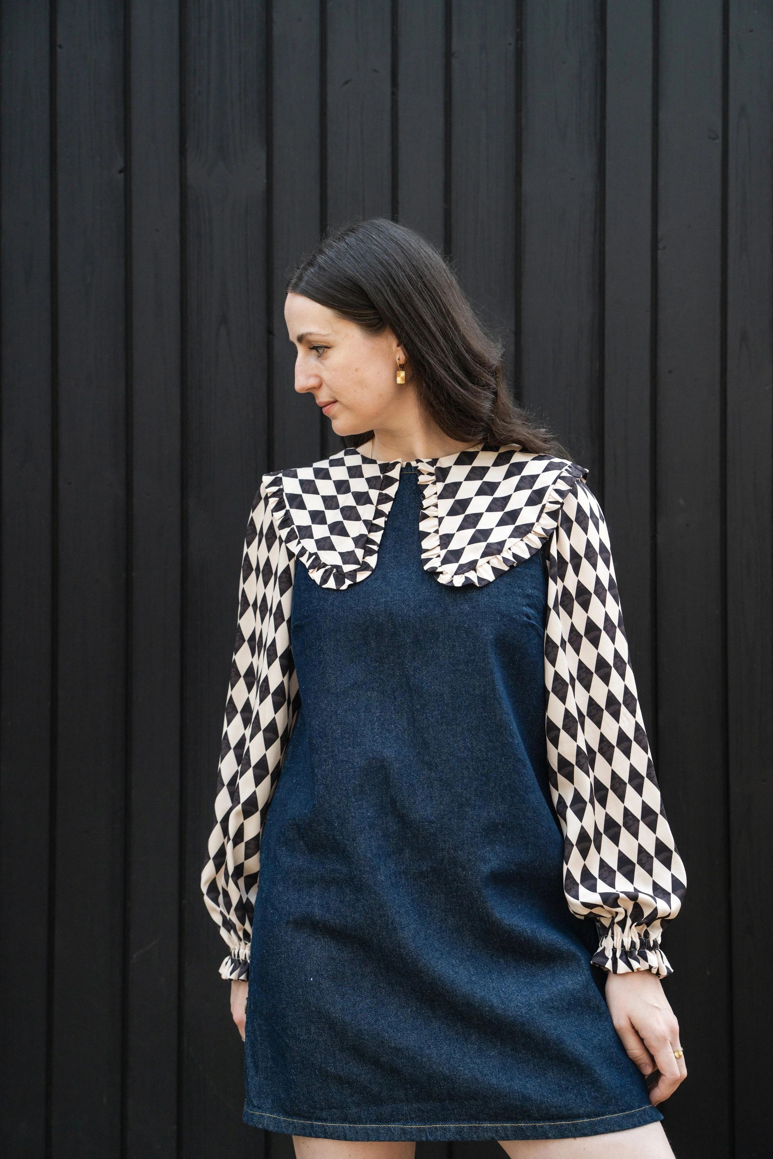 Harlequin Printed Blouse with oversized collar