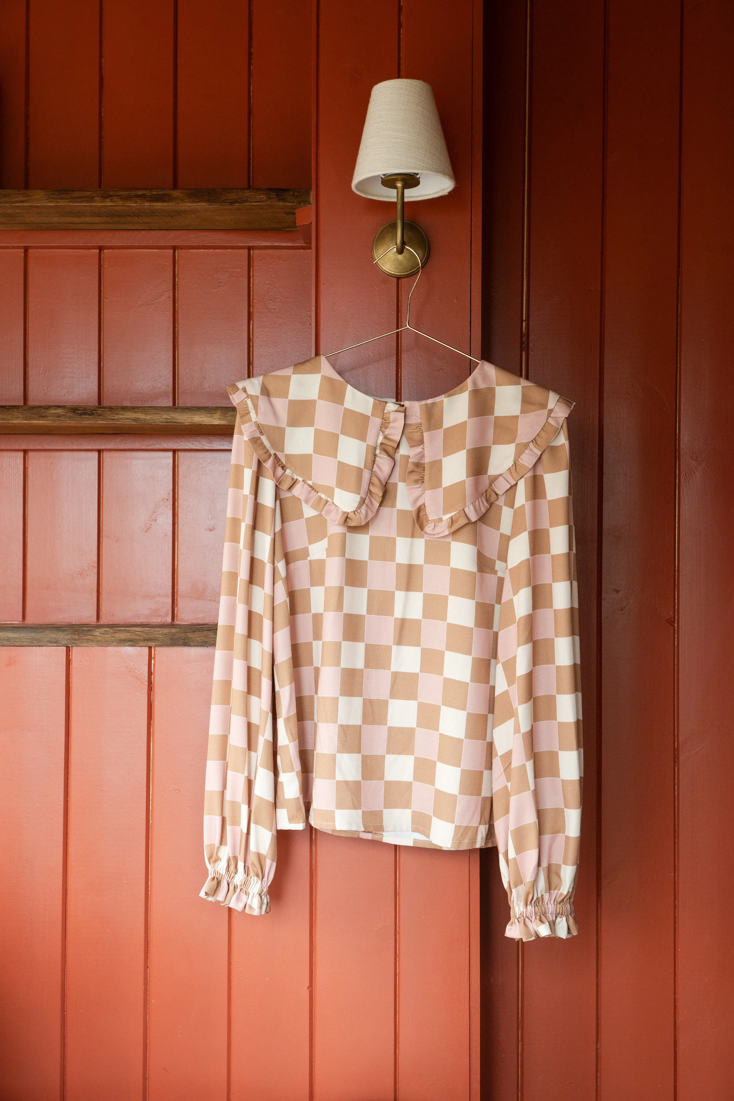 Pink Battenberg printed checked blouse