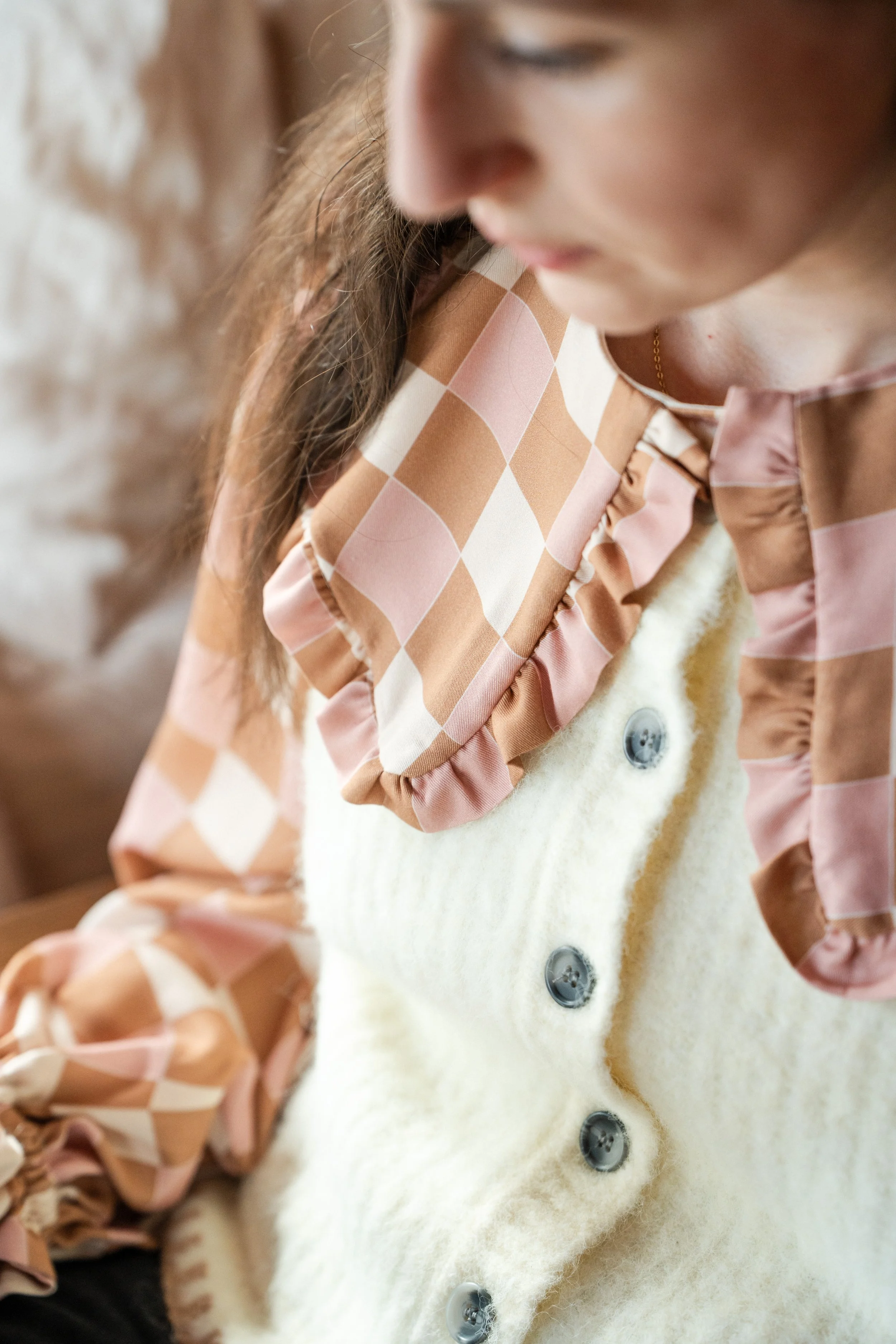 Pink Battenberg printed checked blouse
