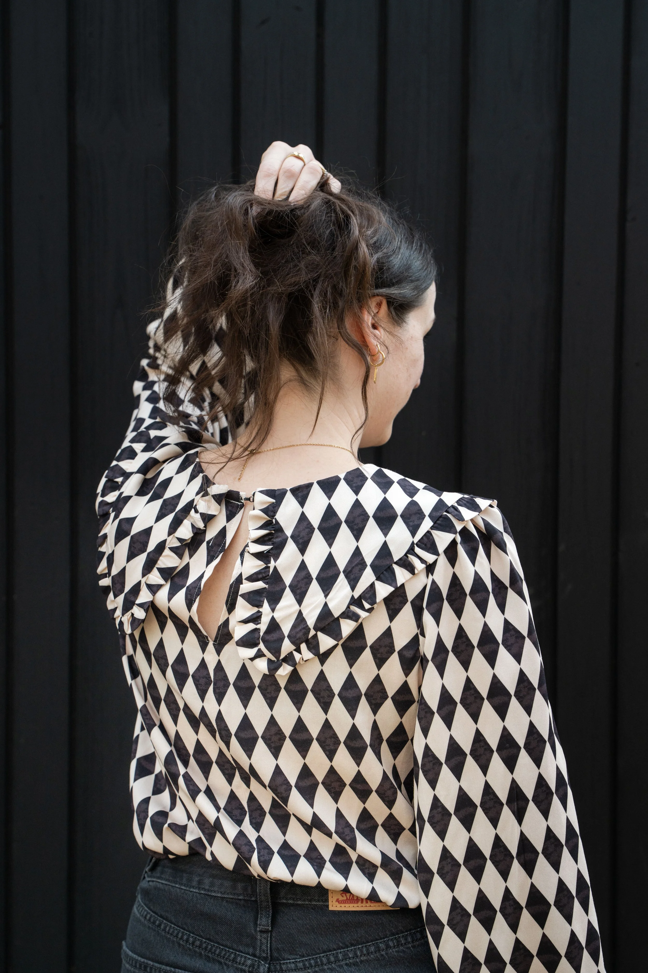 Harlequin Printed Blouse with oversized collar