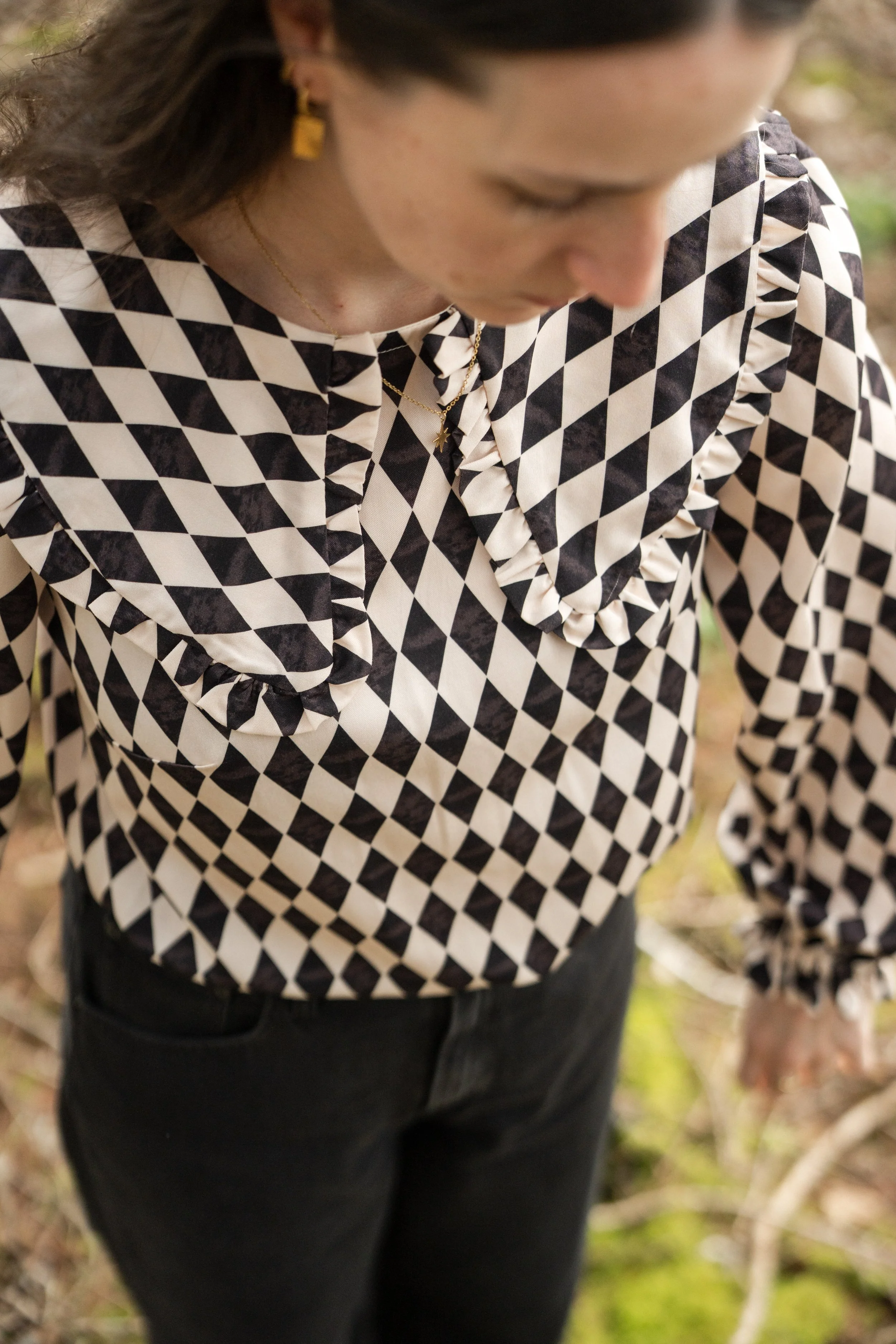 Harlequin Printed Blouse with oversized collar
