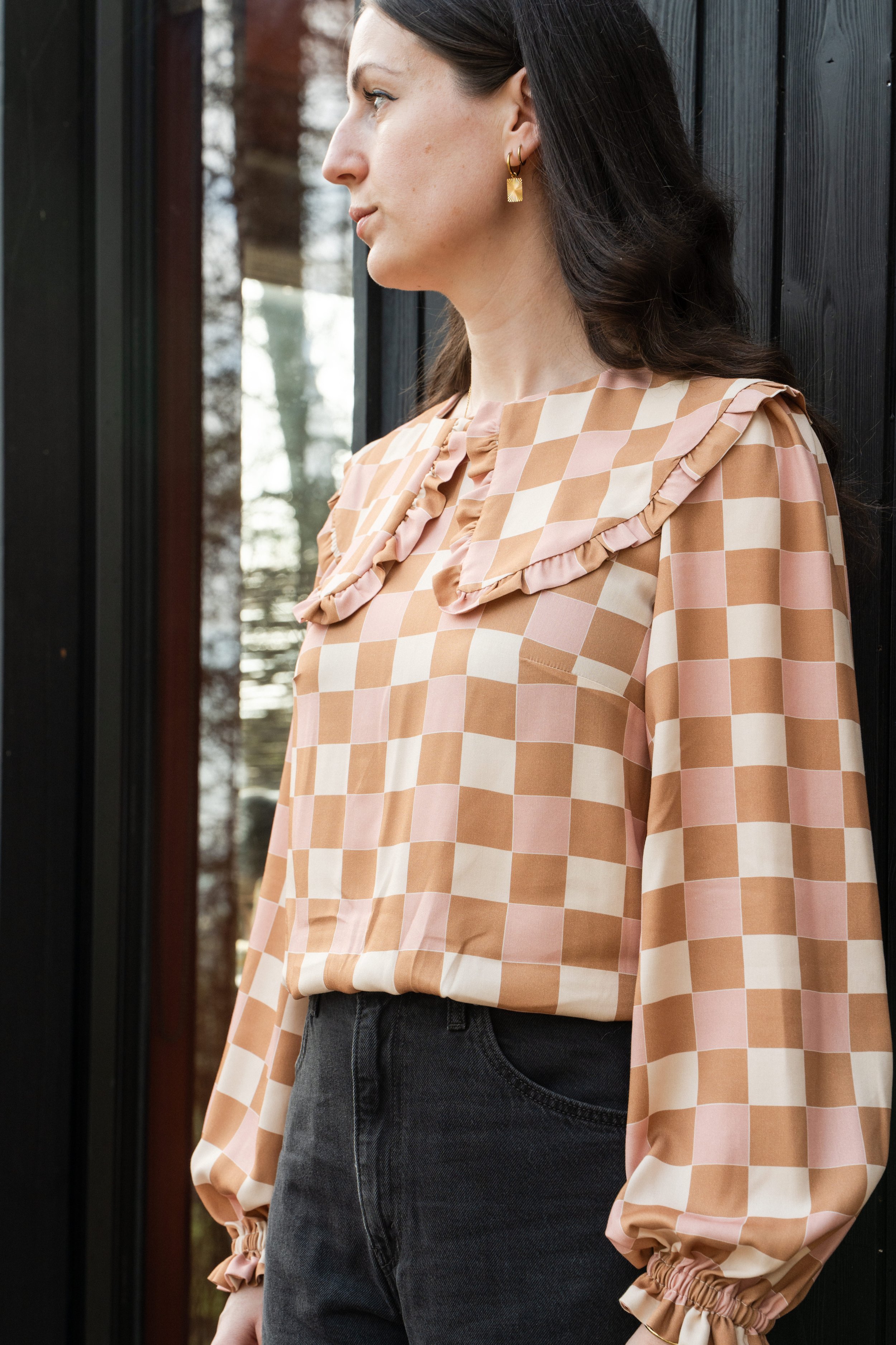 Pink Battenberg printed checked blouse