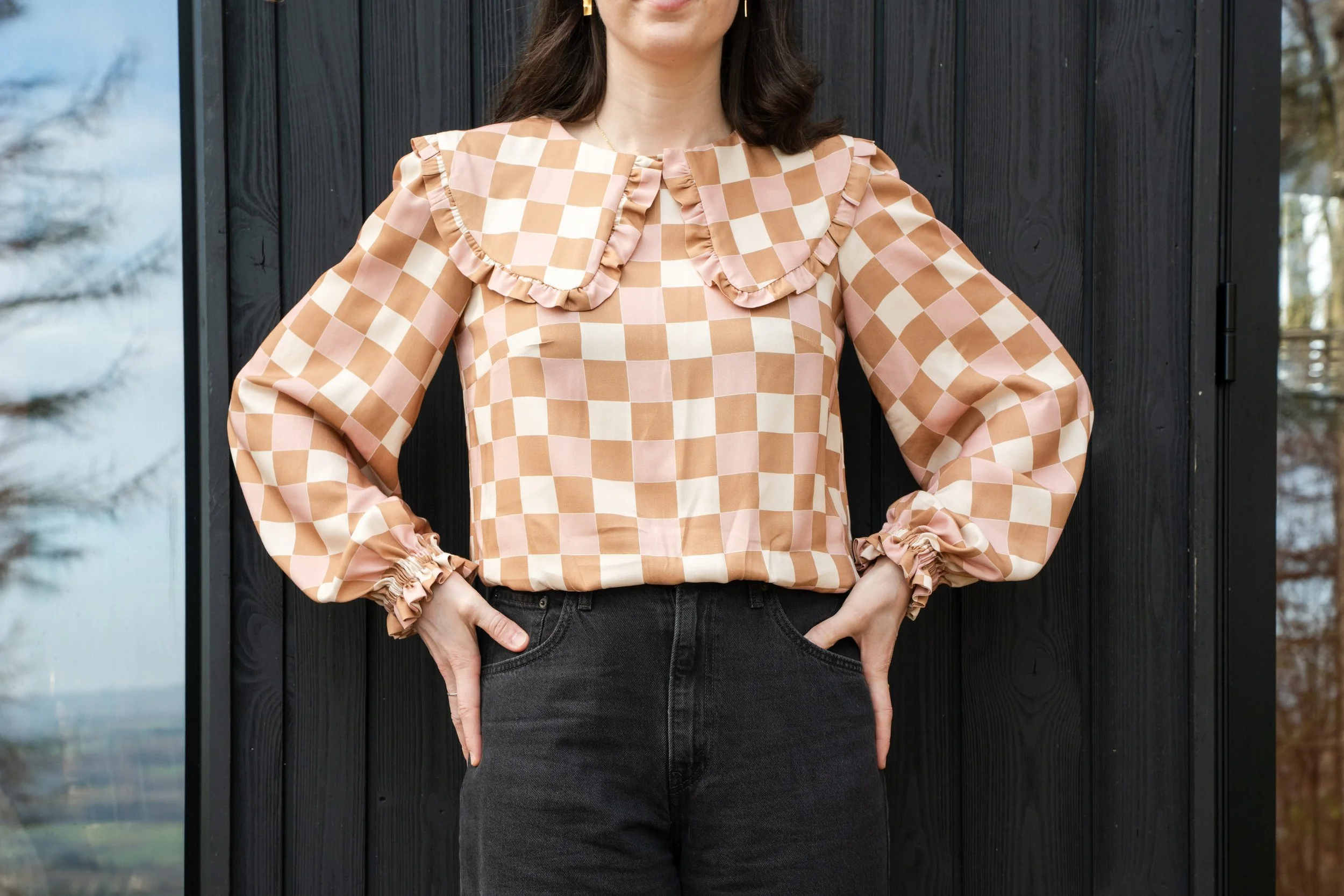 Pink Battenberg printed checked blouse