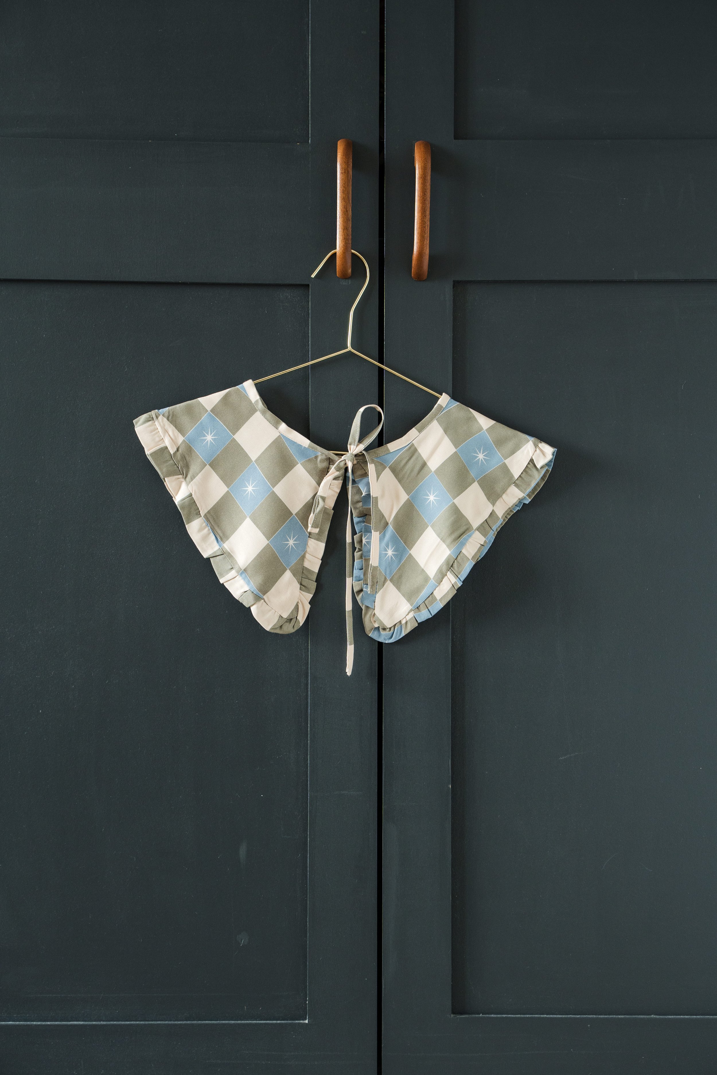 Green Checked Star Print Frill Collar
