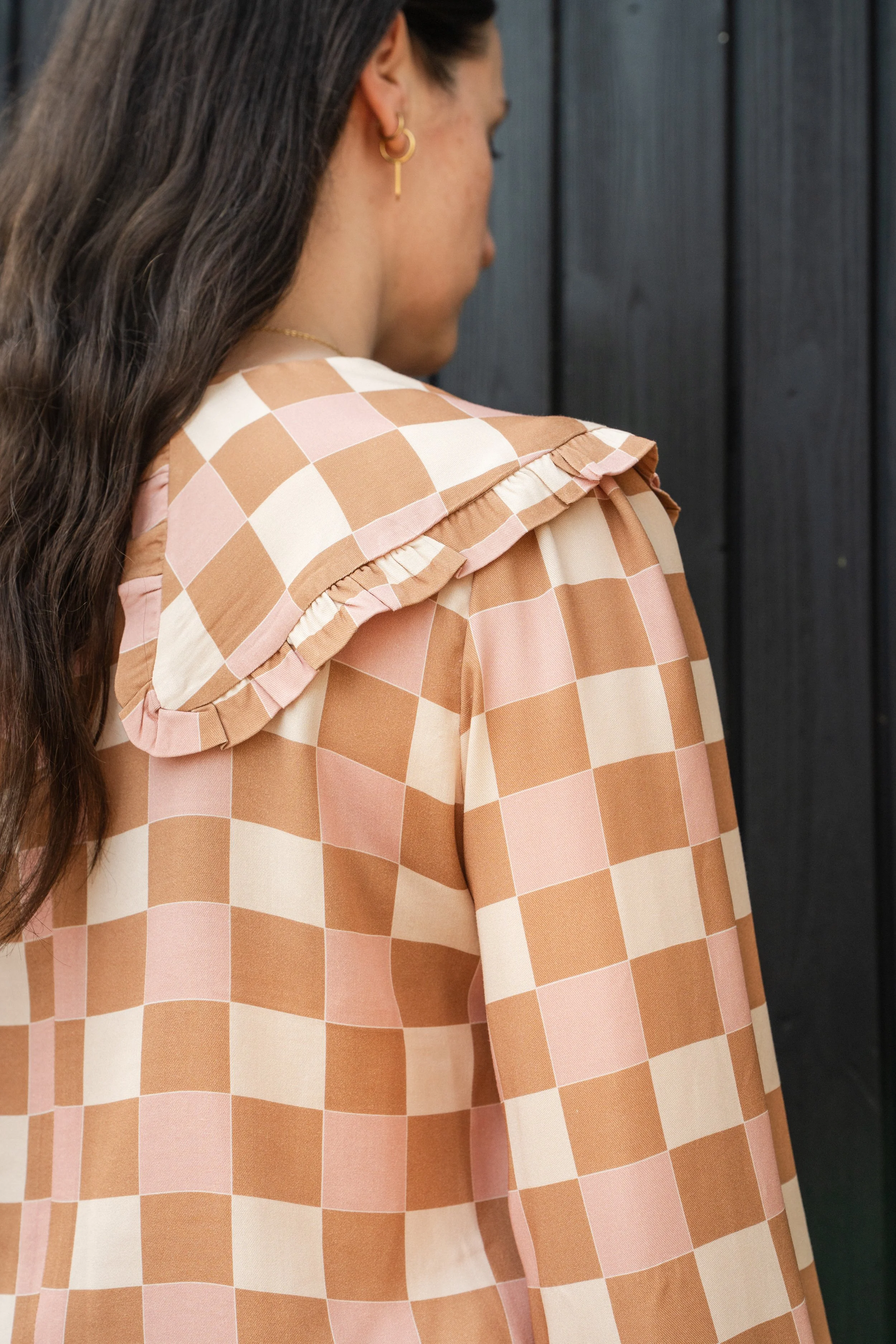 Pink Battenberg printed checked blouse