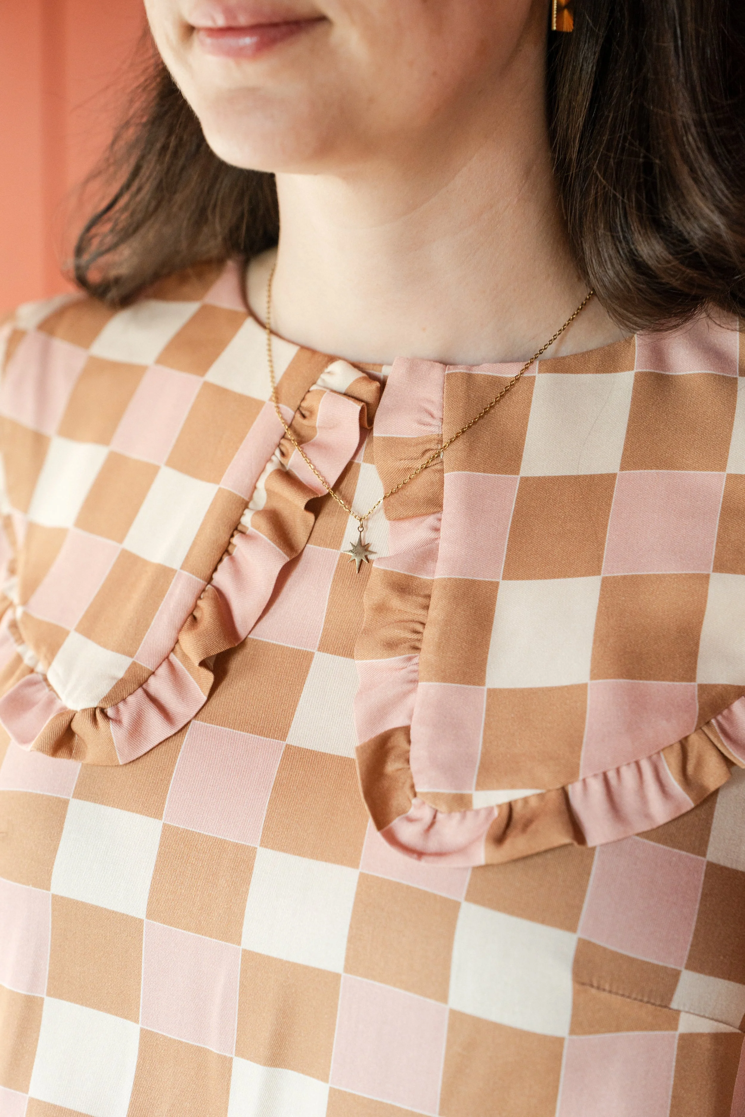 Pink Battenberg printed checked blouse