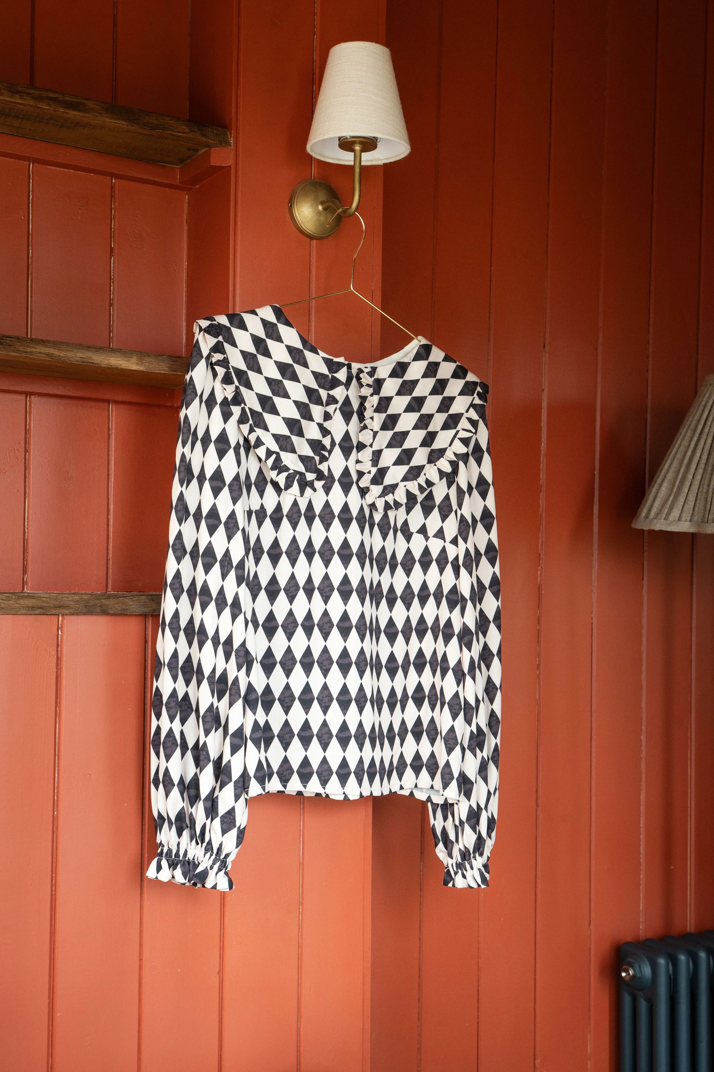 Harlequin Printed Blouse with oversized collar