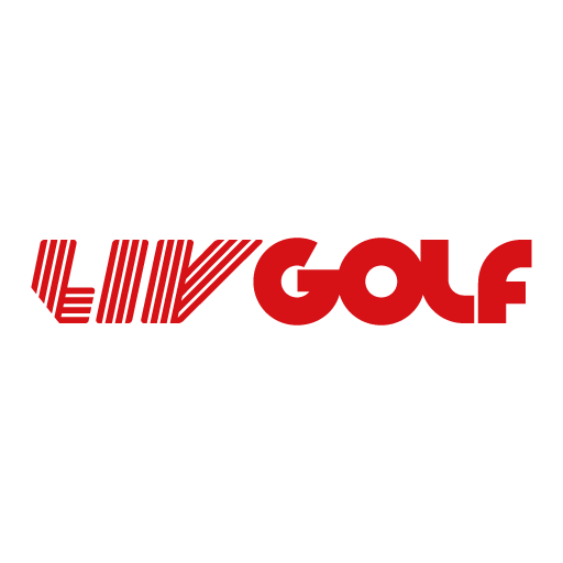 Logo of LIV Golf in red text with stylized lines on a black background.