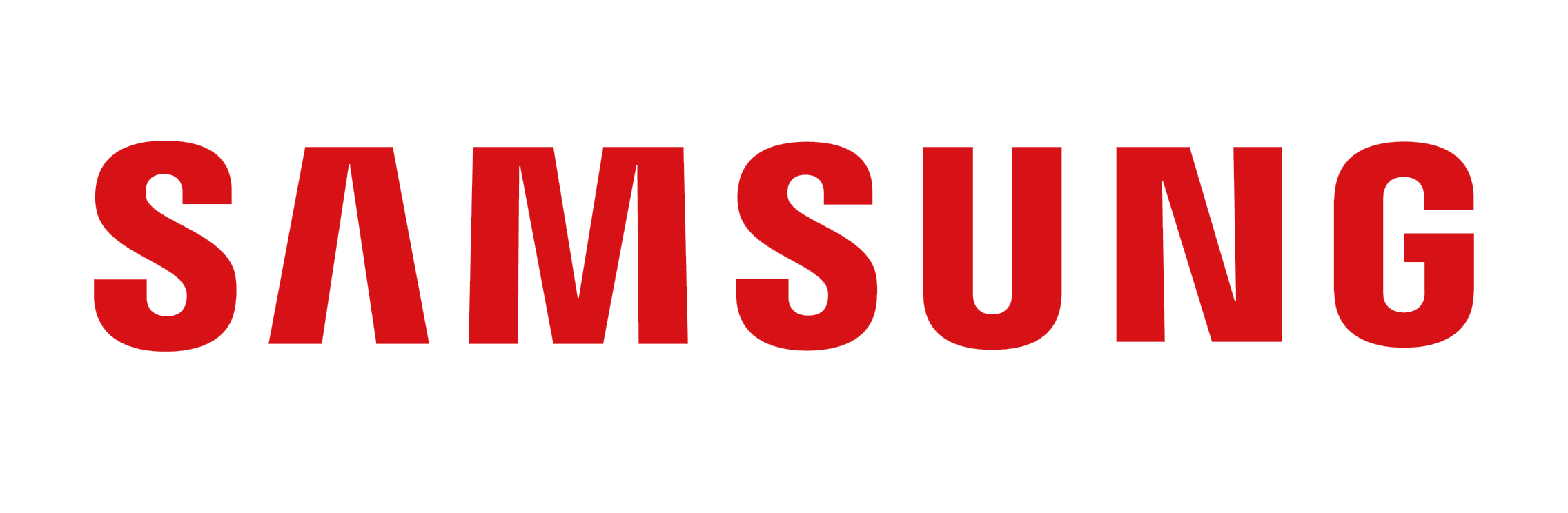 Samsung logo in black and red text on a black background.