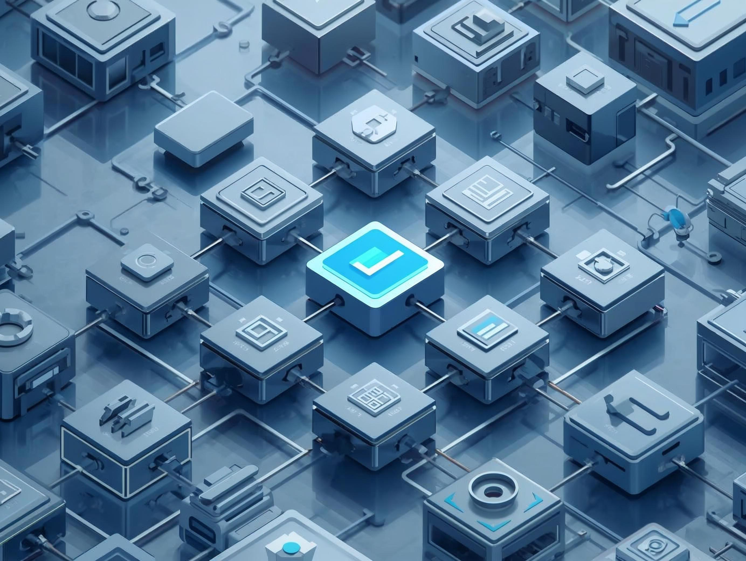3D visual of connected management system components forming a unified framework for manufacturing organisations