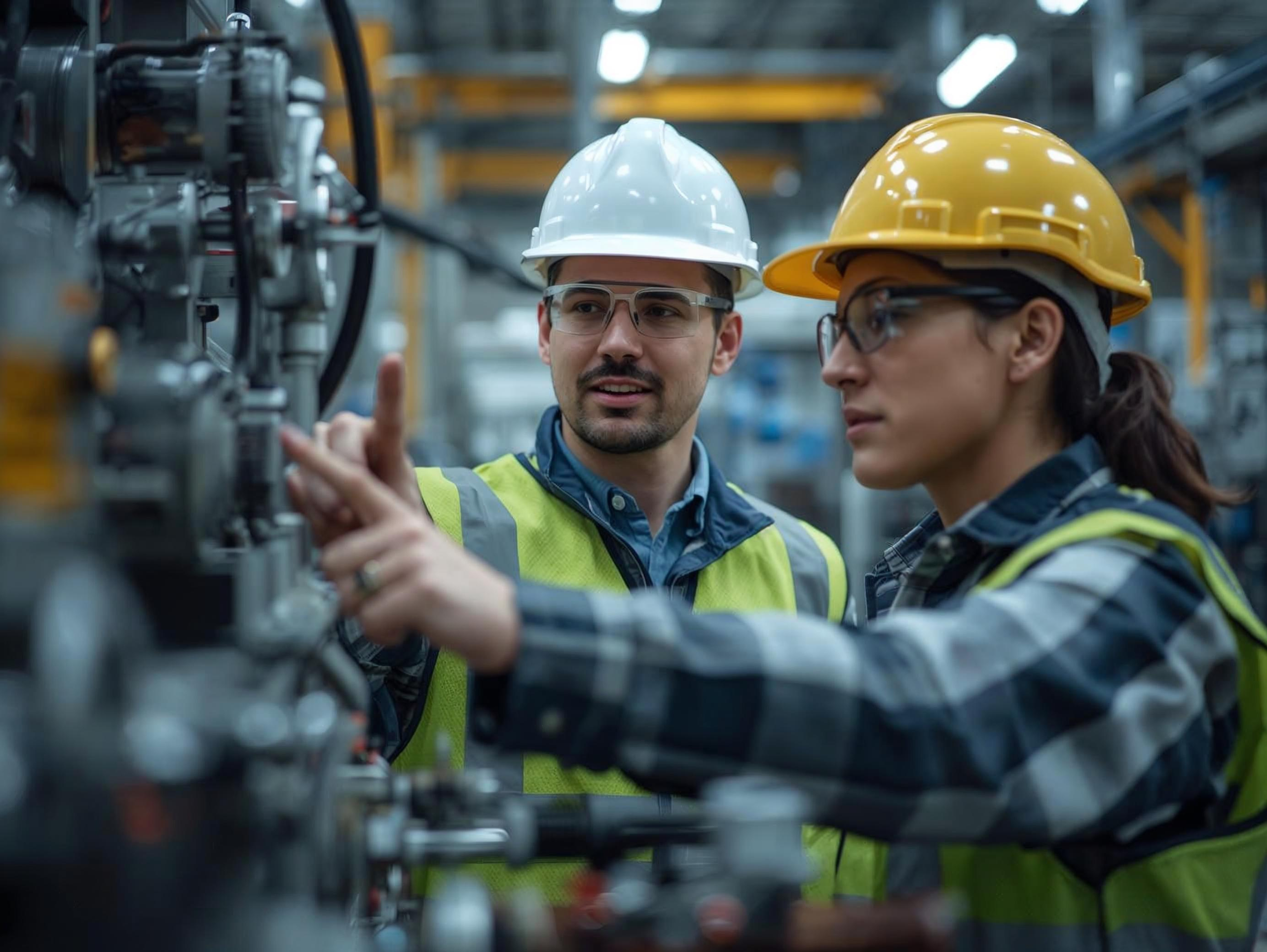 Manufacturing employees collaborating to improve safe working behaviour and safety culture