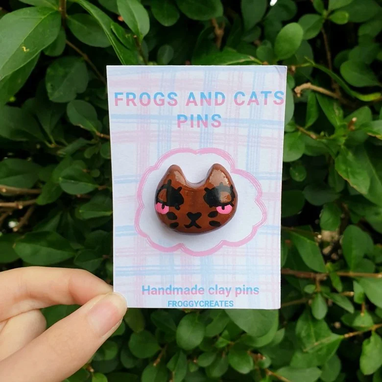 Brown Cat Clay Pin Badge