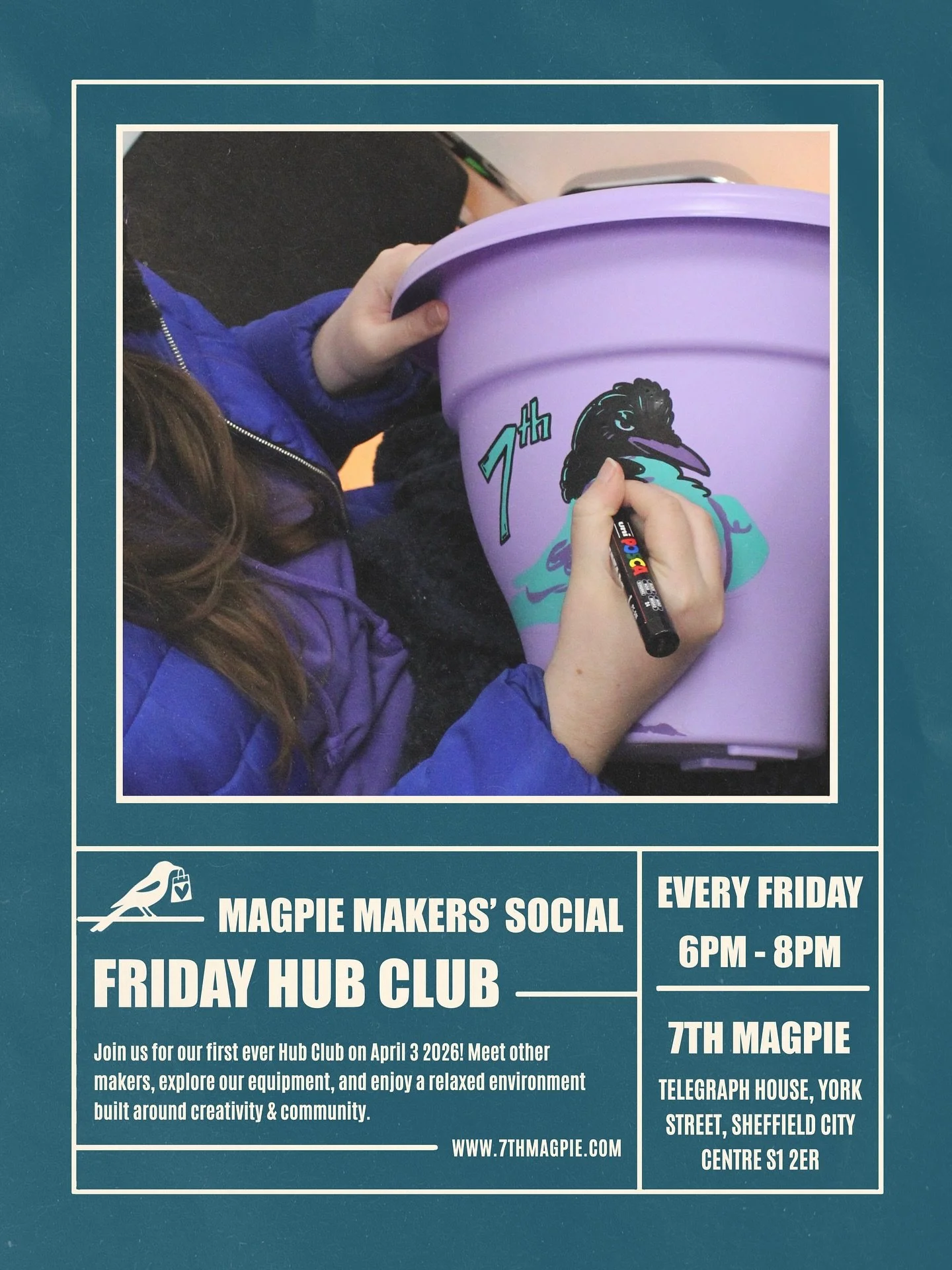 OUR VERY FIRST HUB CLUB IS THIS FRIDAY 🕊️

Makers&rsquo; Artists &amp; Creatives Your Invited To 7th Magpies Craft Club! 🧑&zwj;🎨 Every Friday in our Makers&rsquo; Hub 💖 

See You Soon Crafters 📍Telegraph house, York street, Sheffield City Centre
