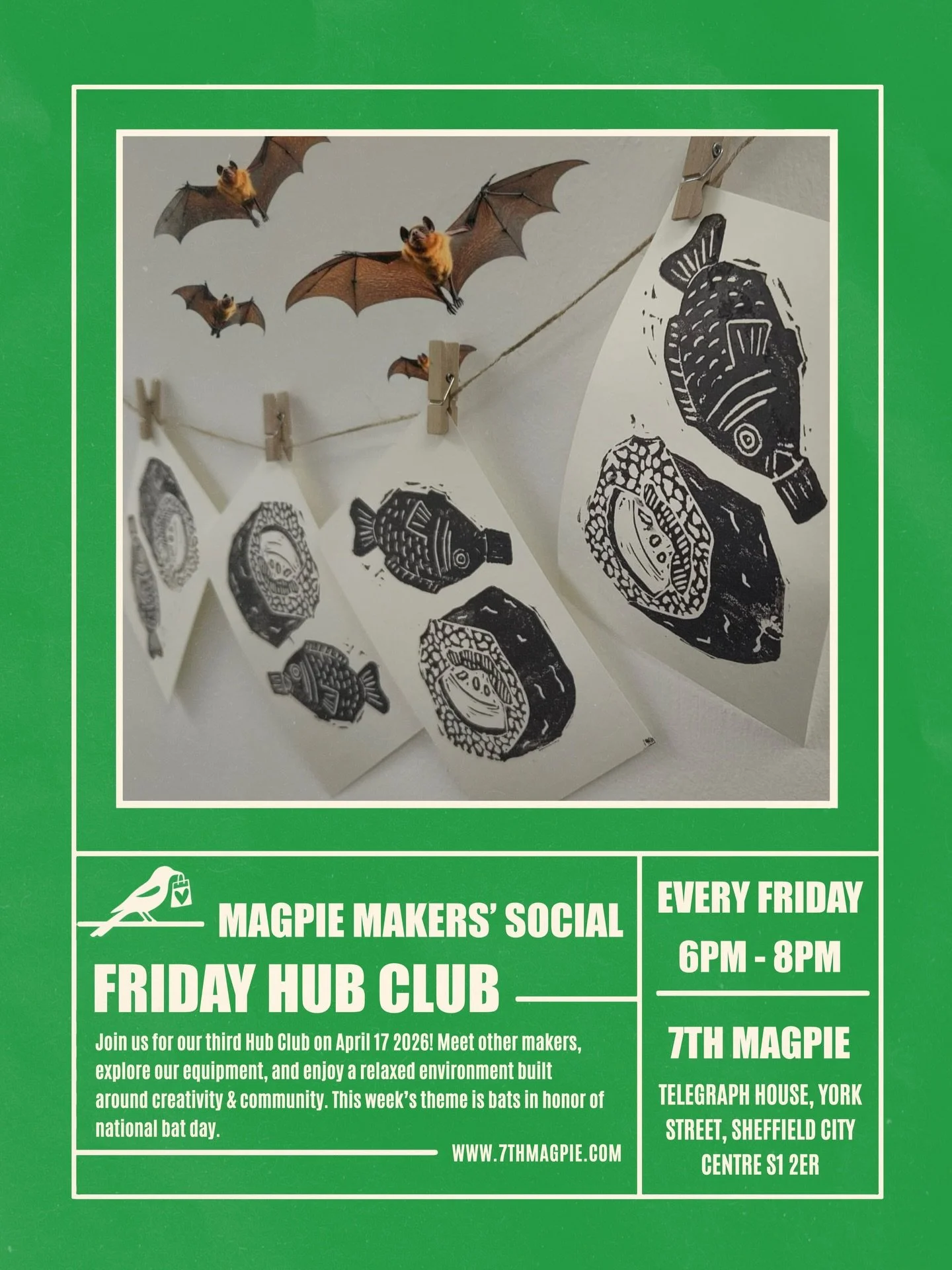 HUB CLUB THIS FRIDAY 17 APRIL 🦇

Makers&rsquo; Artists &amp; Creatives Your Invited To 7th Magpies Craft Club! 🧑&zwj;🎨 Every Friday in our Makers&rsquo; Hub 💖 

See You Soon Crafters 📍Telegraph house, York street, Sheffield City Centre S1 2ER.