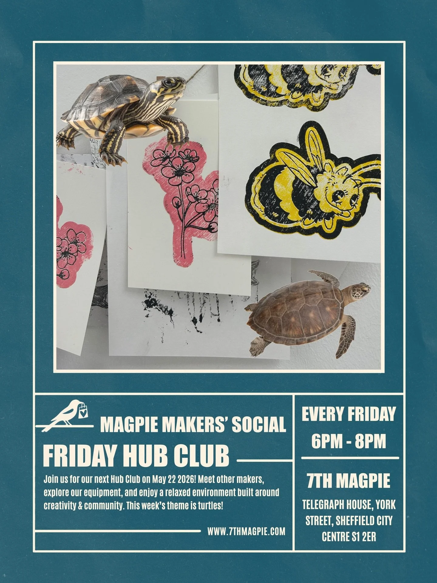 HUB CLUB THIS FRIDAY 22 MAY 🐢

Makers&rsquo; Artists &amp; Creatives Your Invited To 7th Magpies Craft Club! 🧑&zwj;🎨 Every Friday in our Makers&rsquo; Hub 💖 

See You Soon Crafters 📍Telegraph house, York street, Sheffield City Centre S1 2ER.