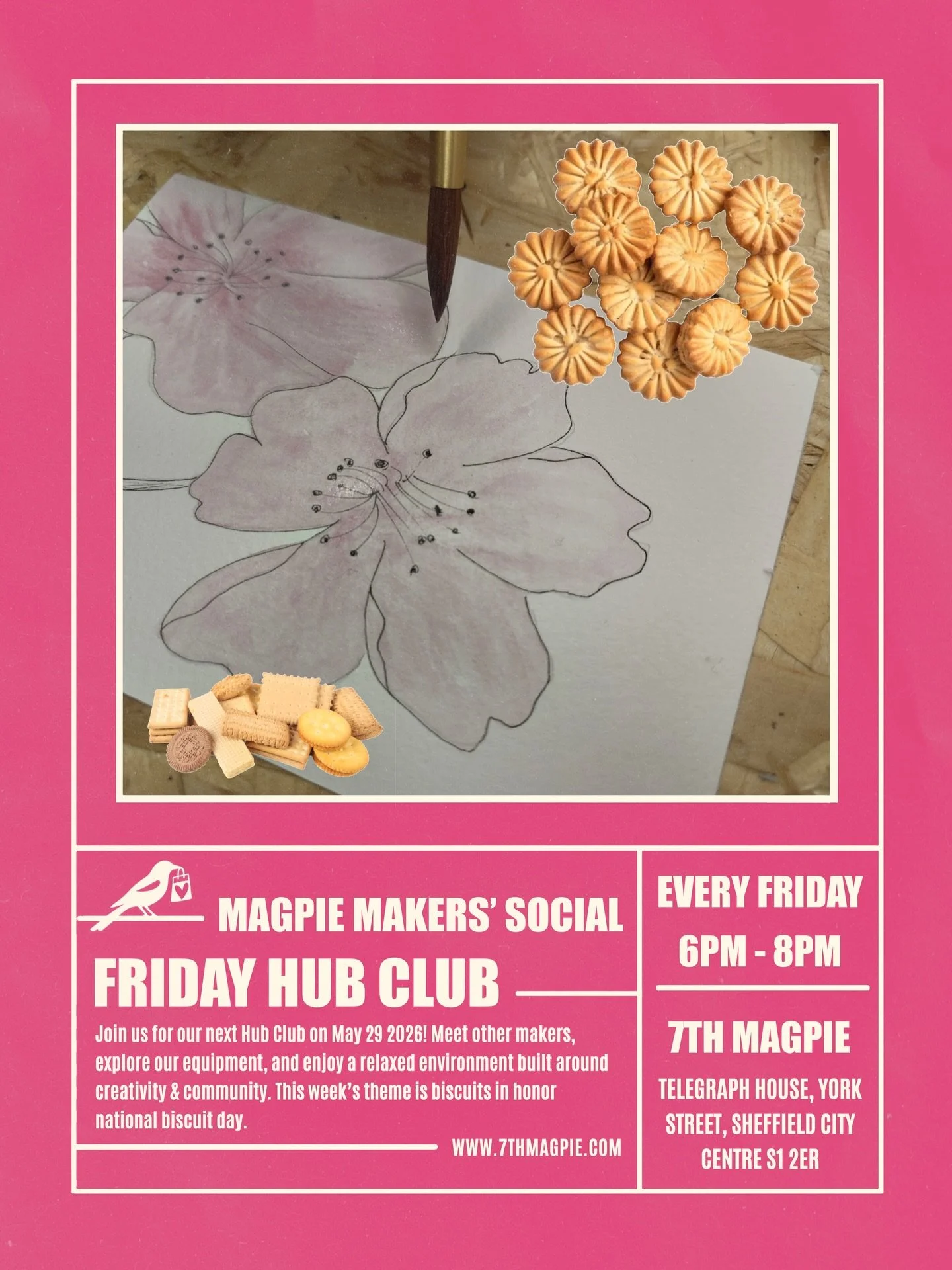 HUB CLUB THIS FRIDAY 29 MAY 🍪

Makers&rsquo; Artists &amp; Creatives Your Invited To 7th Magpies Craft Club! 🧑&zwj;🎨 Every Friday in our Makers&rsquo; Hub 💖 

See You Soon Crafters 📍Telegraph house, York street, Sheffield City Centre S1 2ER.