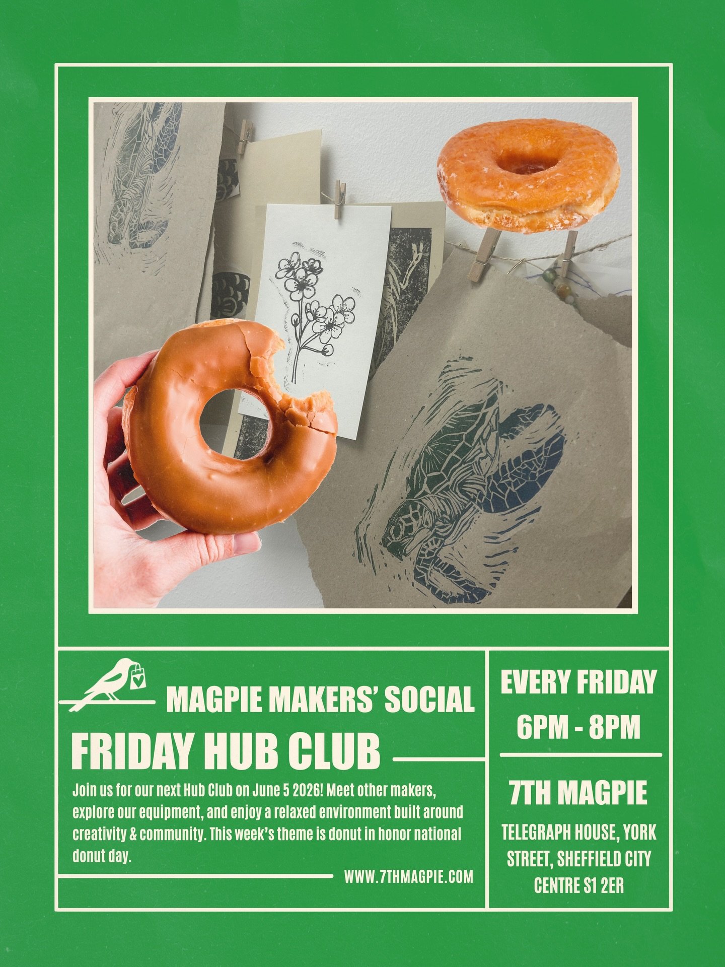 HUB CLUB THIS FRIDAY 5 JUNE 🍩

Makers&rsquo; Artists &amp; Creatives Your Invited To 7th Magpies Craft Club! 🧑&zwj;🎨 Every Friday in our Makers&rsquo; Hub 💖 

See You Soon Crafters 📍Telegraph house, York street, Sheffield City Centre S1 2ER.