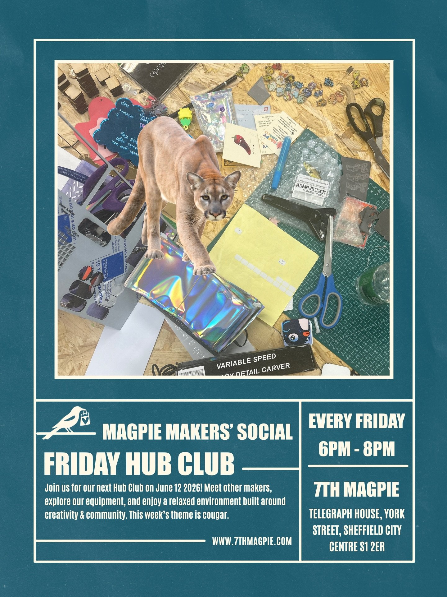 HUB CLUB THIS FRIDAY 12 JUNE 🐆

Makers&rsquo; Artists &amp; Creatives Your Invited To 7th Magpies Craft Club! 🧑&zwj;🎨 Every Friday in our Makers&rsquo; Hub 💖 

See You Soon Crafters 📍Telegraph house, York street, Sheffield City Centre S1 2ER.