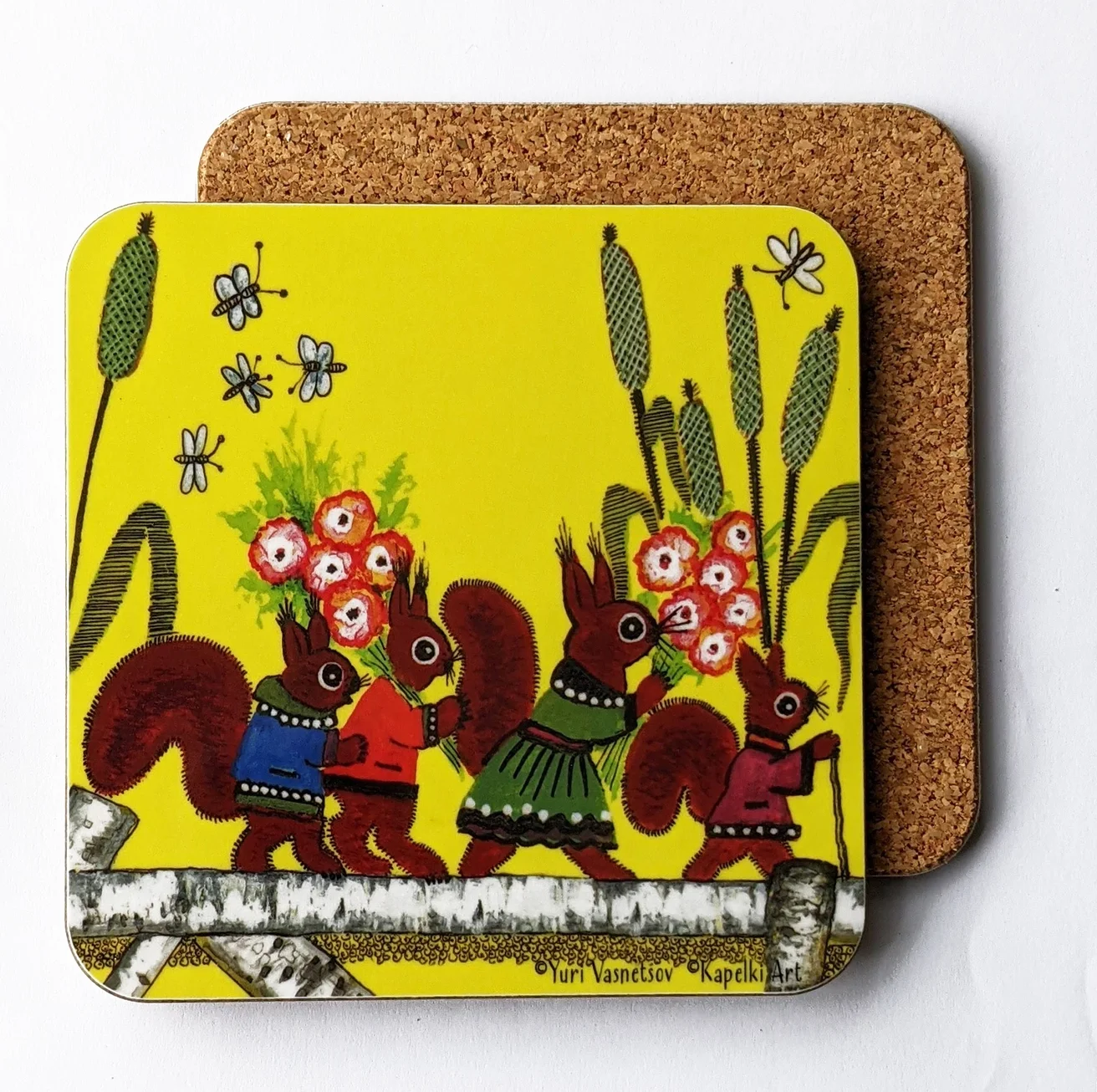 folk art squirrels coaster.webp