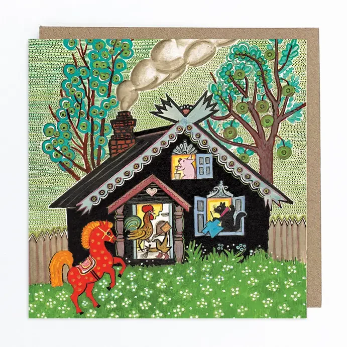 Animal cabin folk art card.webp