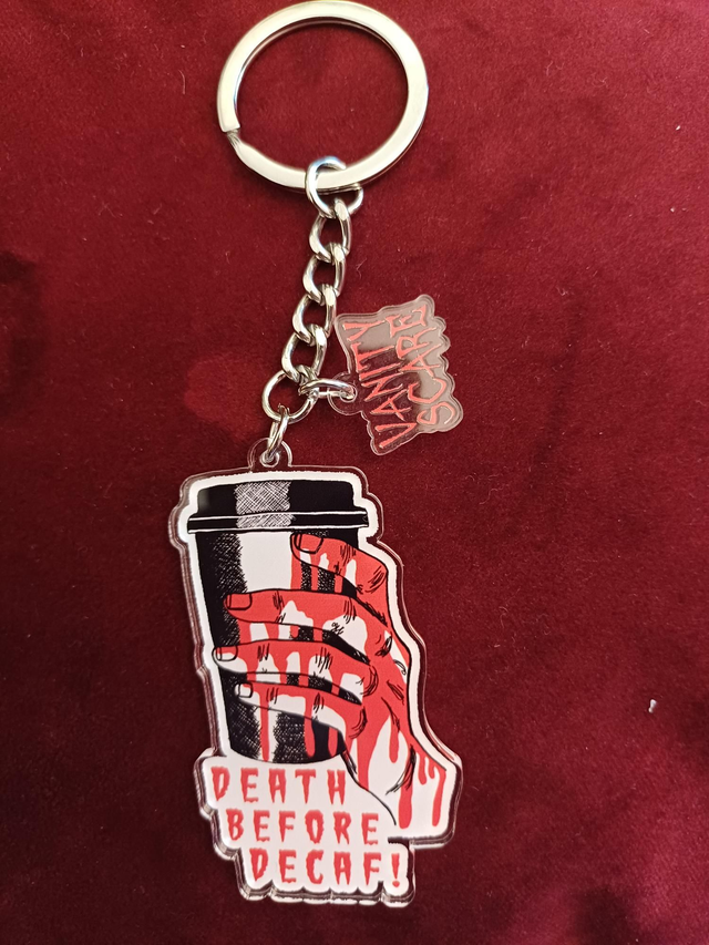 Death Before Decaf Keyring