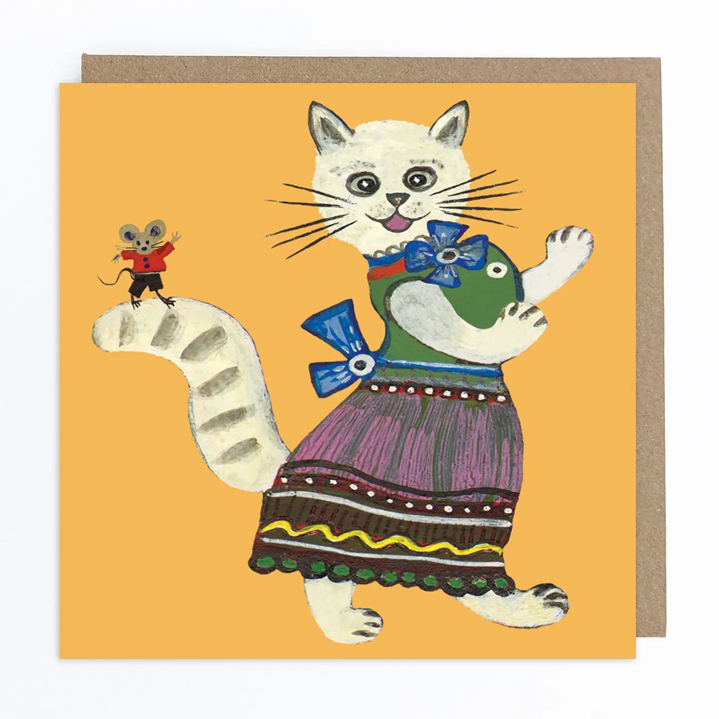 Cat and Mouse Folk Art Card
