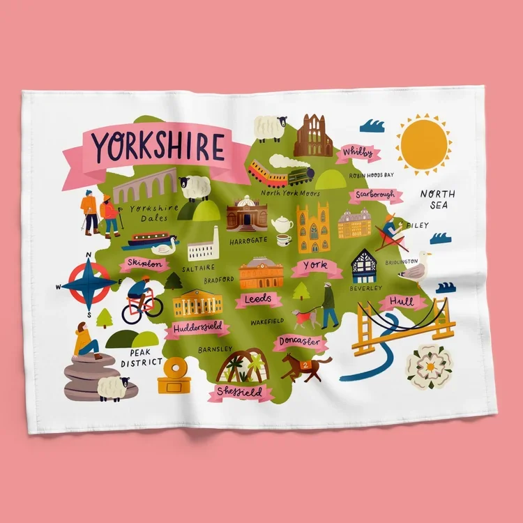 illustrated yorkshire modern tea towel.webp