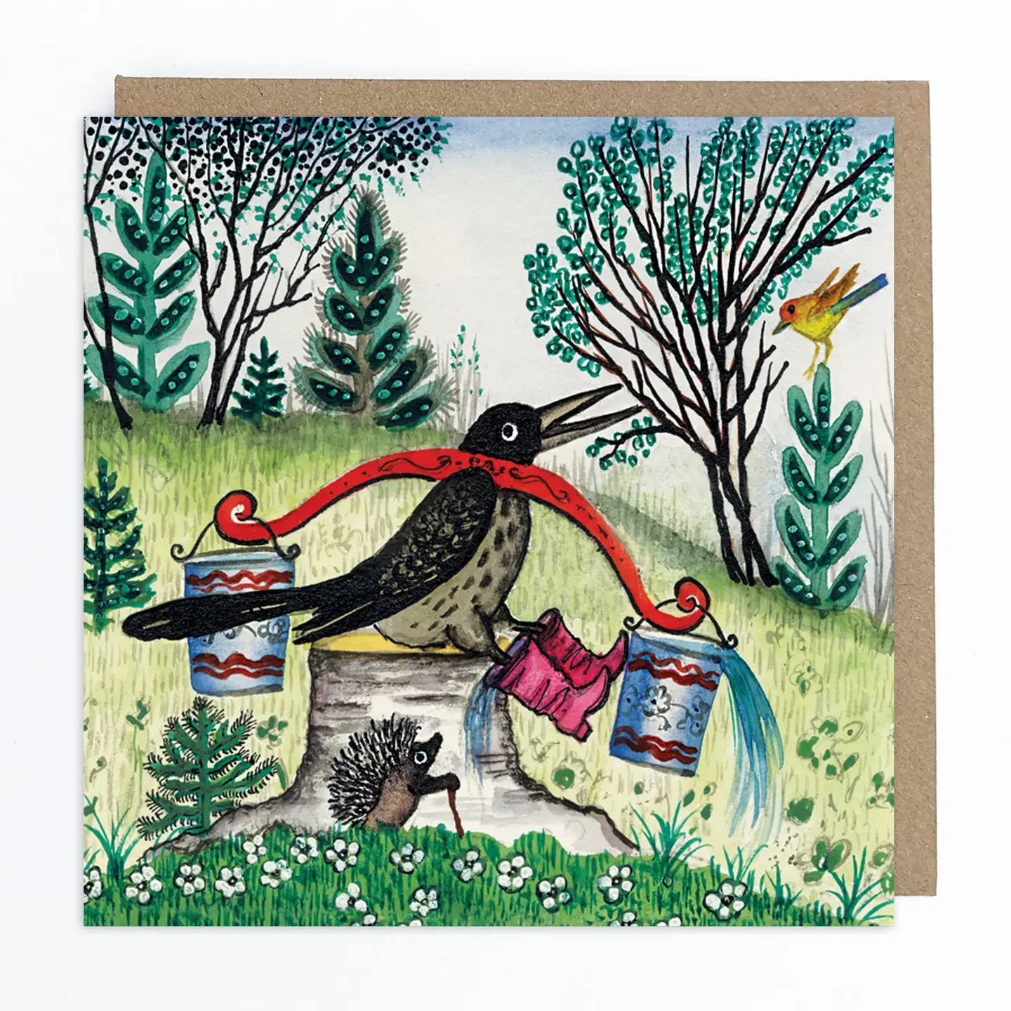 Thrush Bird Folk Art Card