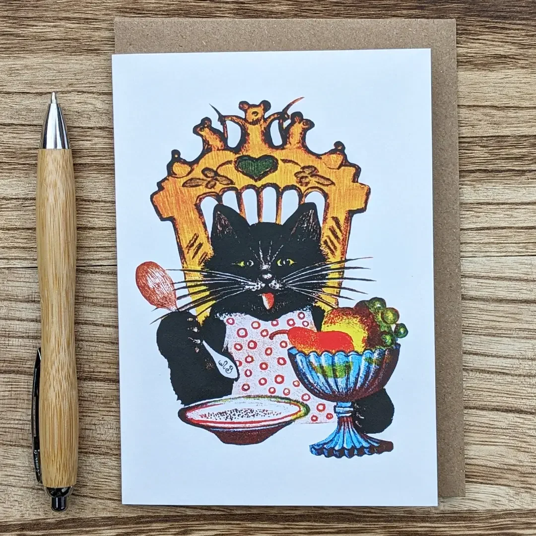 Cat's Breakfast Folk Art Card
