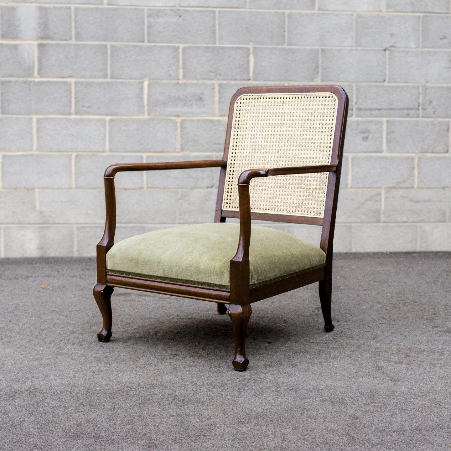 S. Karpen &amp; Bros. Mahogany Lounge Chair (c. 1940) | Swipe for Before Photos

Between structural repairs, tedious hand sanding, caning replacement, and a complete reupholster, this was a time-consuming project, but I can&rsquo;t resist a good befo
