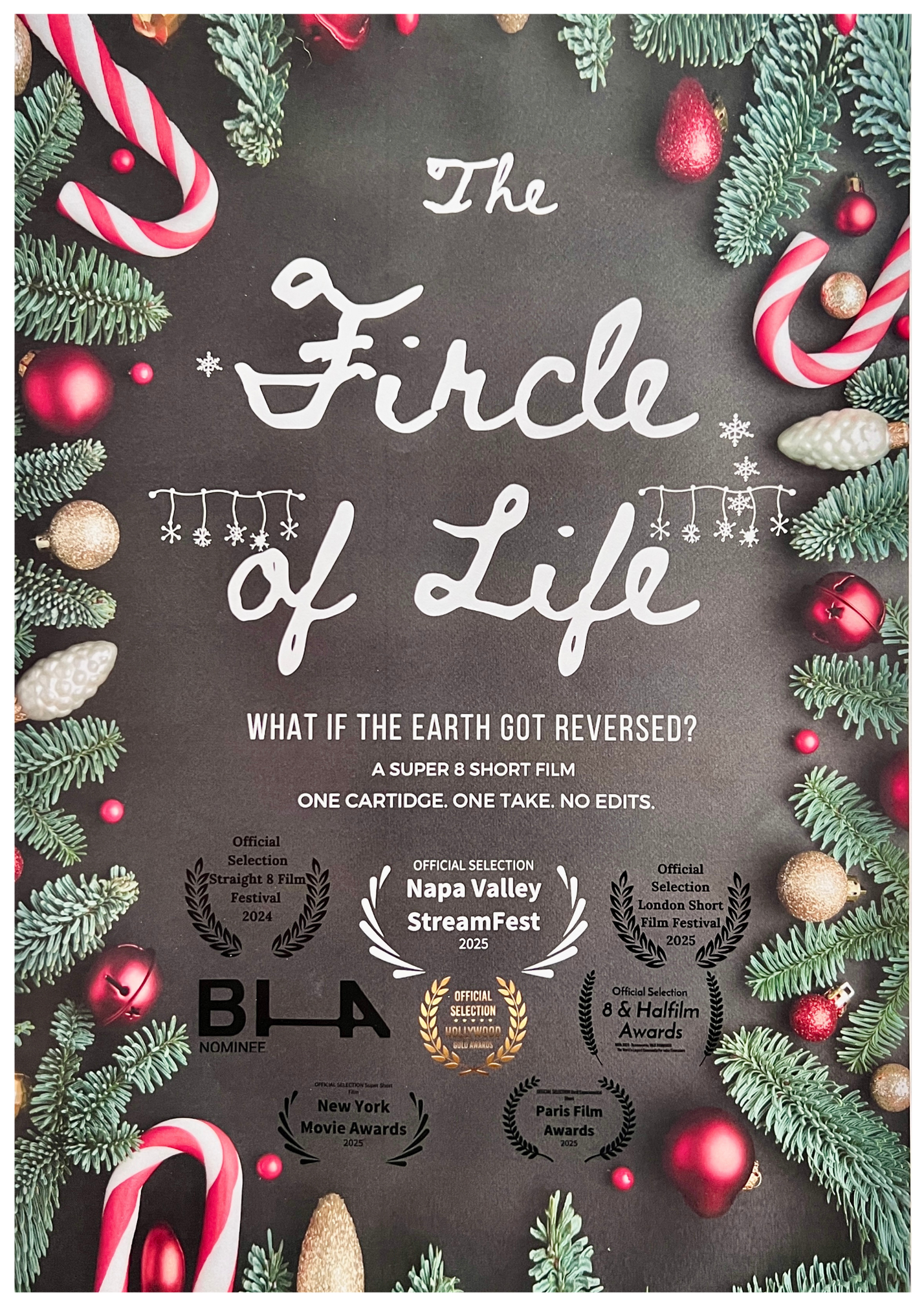 Poster for "Fircle of Life" an award winning Super 8mm short film by Avenue A Films. Premiered at BFI IMAX London for the Straight 8 Film Fest, Featured at Napa Valley Strem Fest, Paris Film Awards, and Hollywood Gold Awards. Available for Downloa