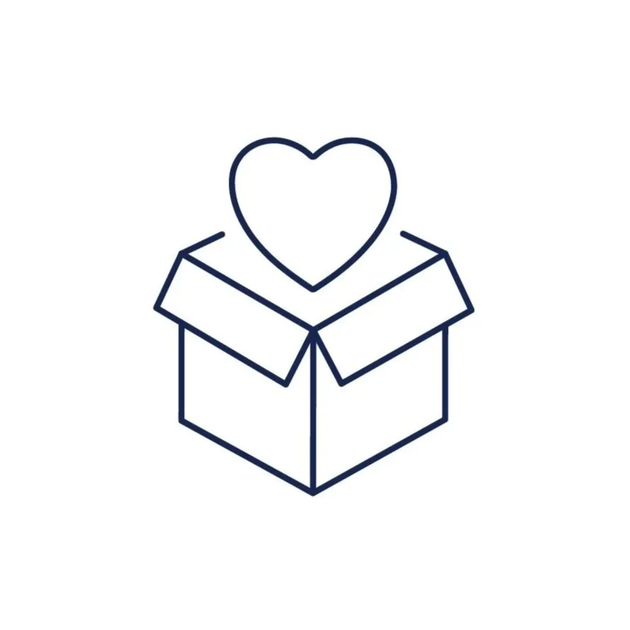 Line drawing of a box with a heart emerging from it.