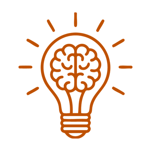Light bulb icon with a brain inside, symbolizing ideas and intelligence.
