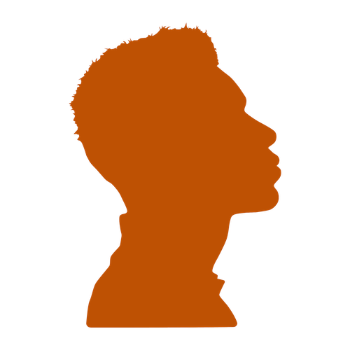 Silhouette of a person's profile in brown against a black background.