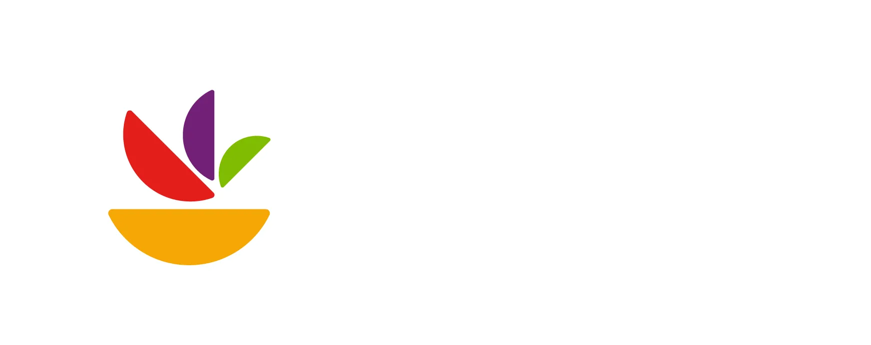 Logo with a yellow bowl, purple, red, and green leaves, and an empty white space for text.