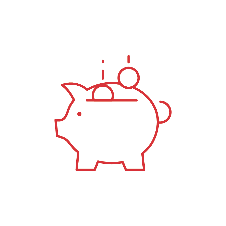 Line drawing of a piggy bank with coins being inserted.