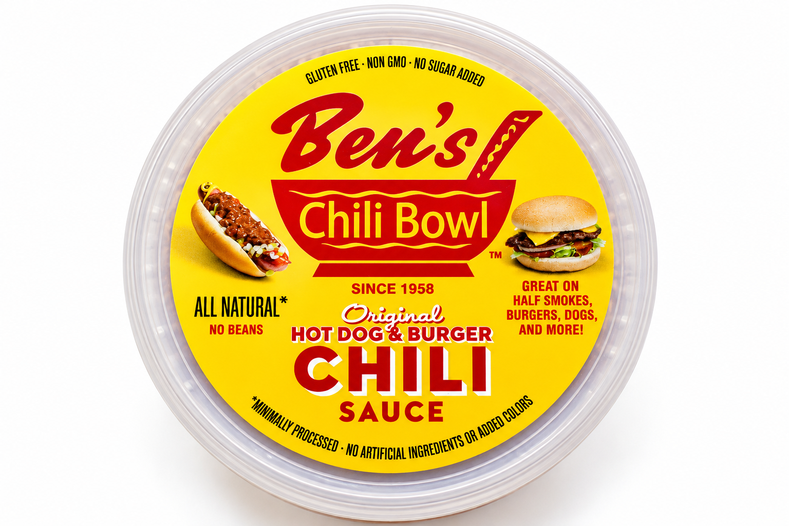 Ben's Chili Bowl Hot Dog and Burger Chili Sauce top label 15oz retail pack