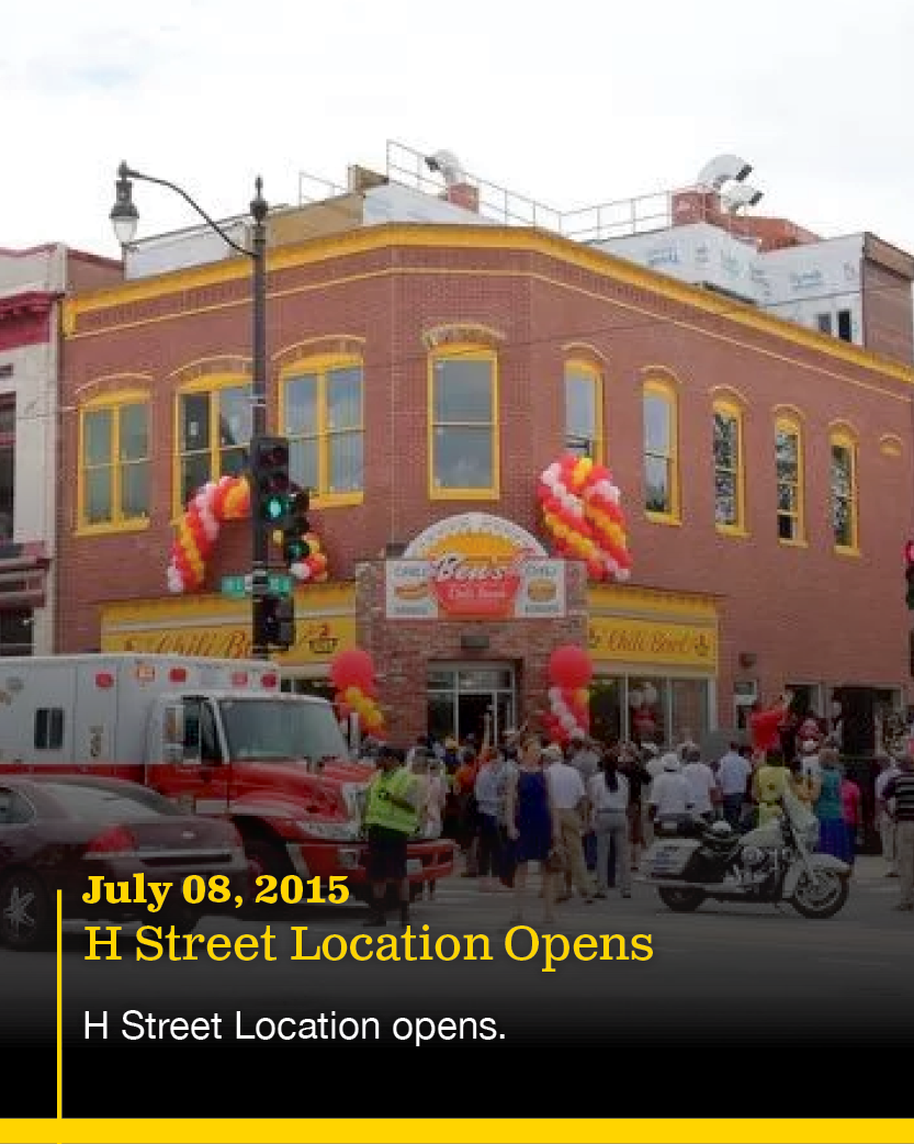 A crowd gathered outside a new restaurant opening on H Street, decorated with balloons and signage, with emergency vehicles present.