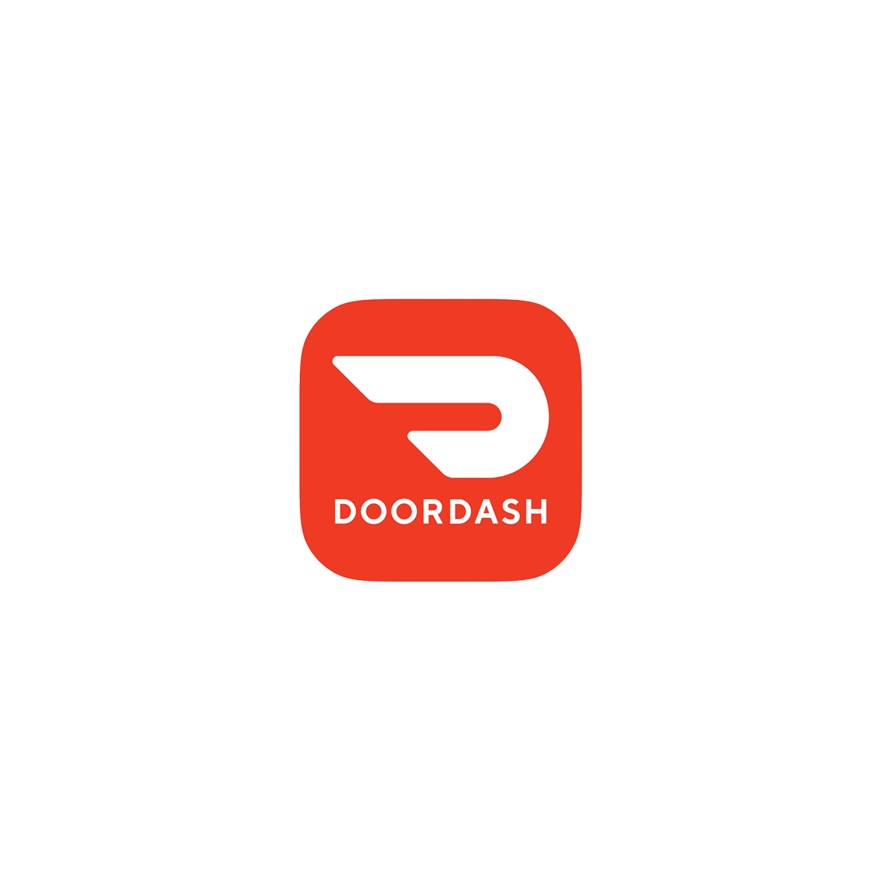 DoorDash app icon with a stylized white 'D' on a red background, encircled by a black background.