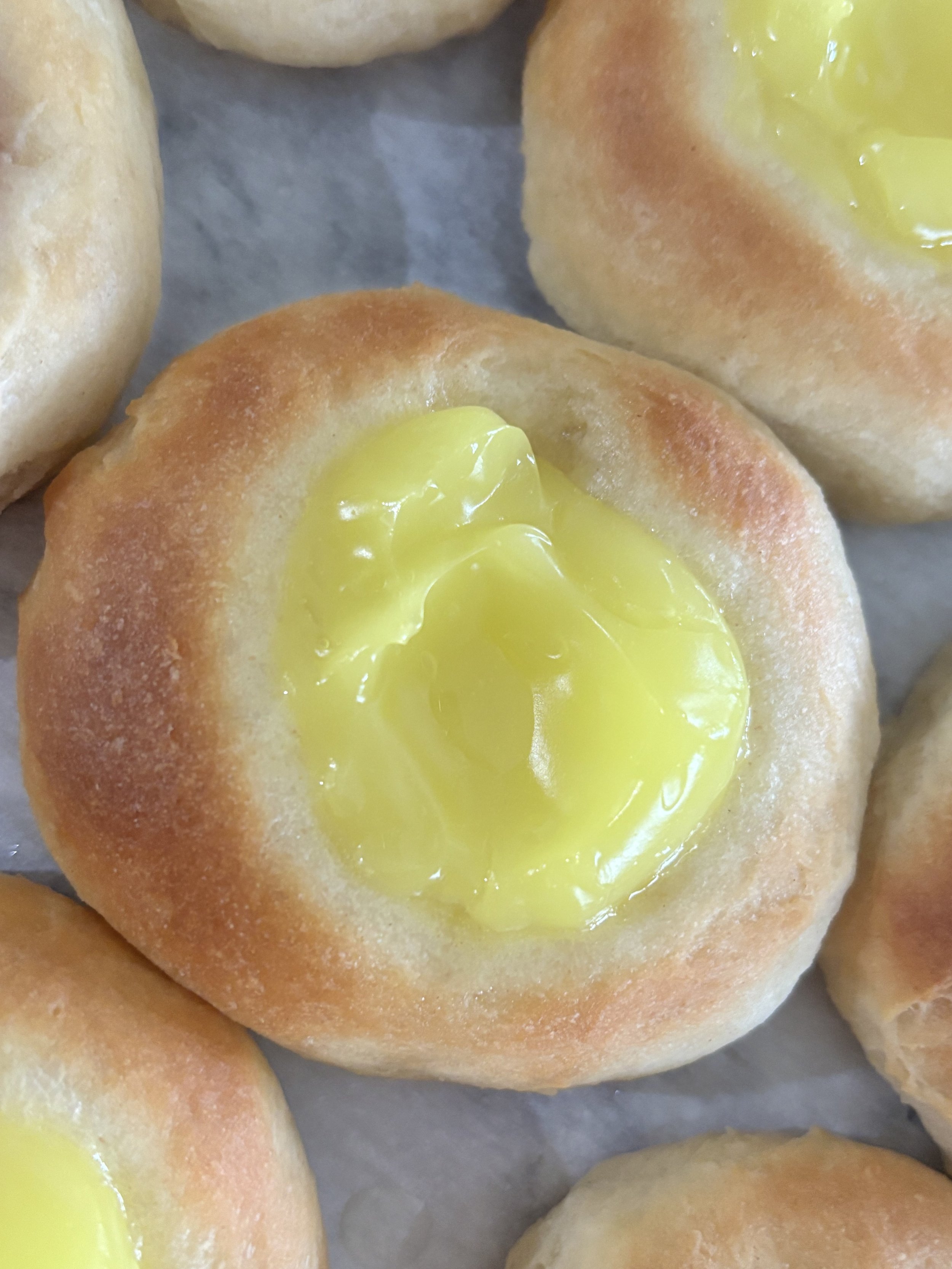 Close-up of lemon flavor kolache from Sixth Street Kolaches in Nebraska.