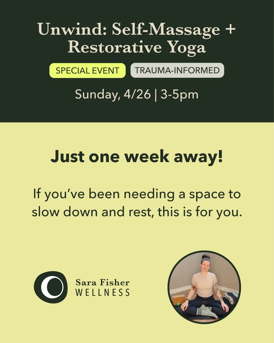 If you've been thinking about coming to the restorative yoga event I'm offering at Key to Change Wellness on 4/26, I wanted to share that there are only five spaces left. 

It's going to be a really gentle, supportive space. We'll do some self massag