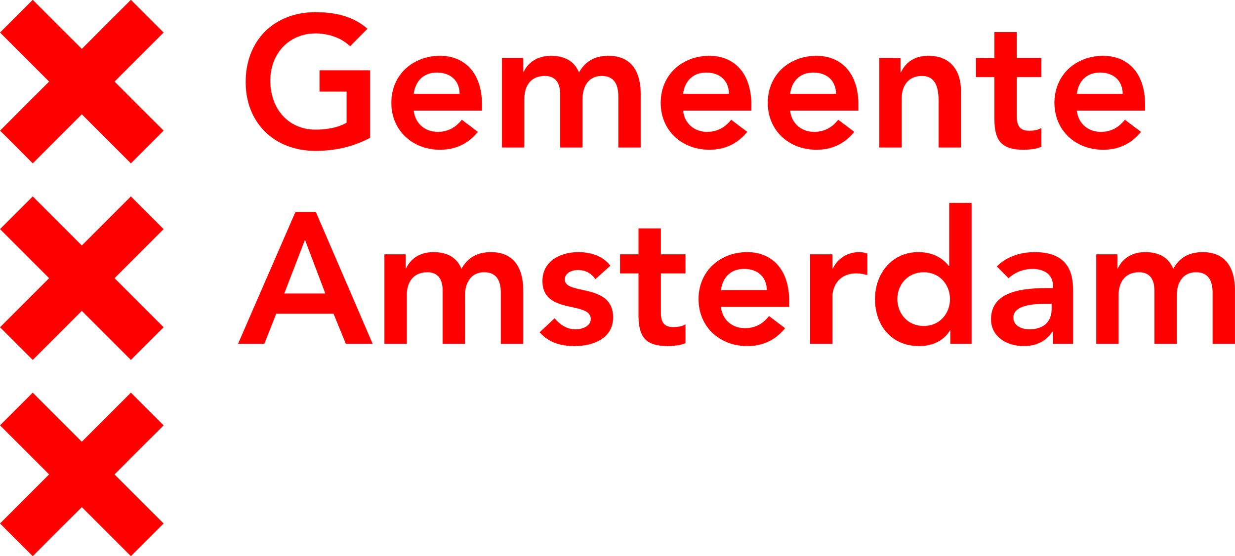 Red check marks next to the words 'Gemente' and 'Amsterdam' in large red font.