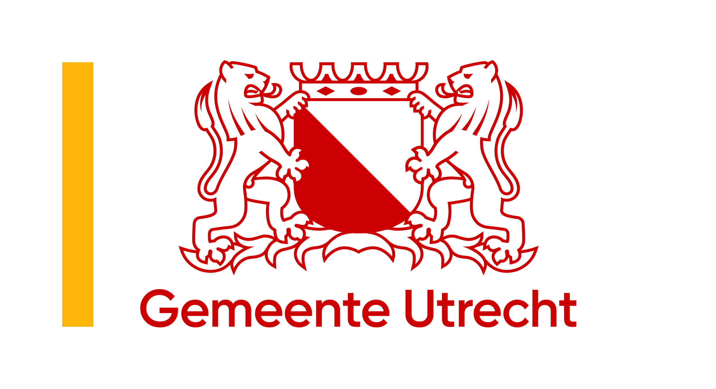 Utrecht municipal logo featuring two white lions holding a shield with a red and white diagonal design, and the text 'Gemeente Utrecht' below.