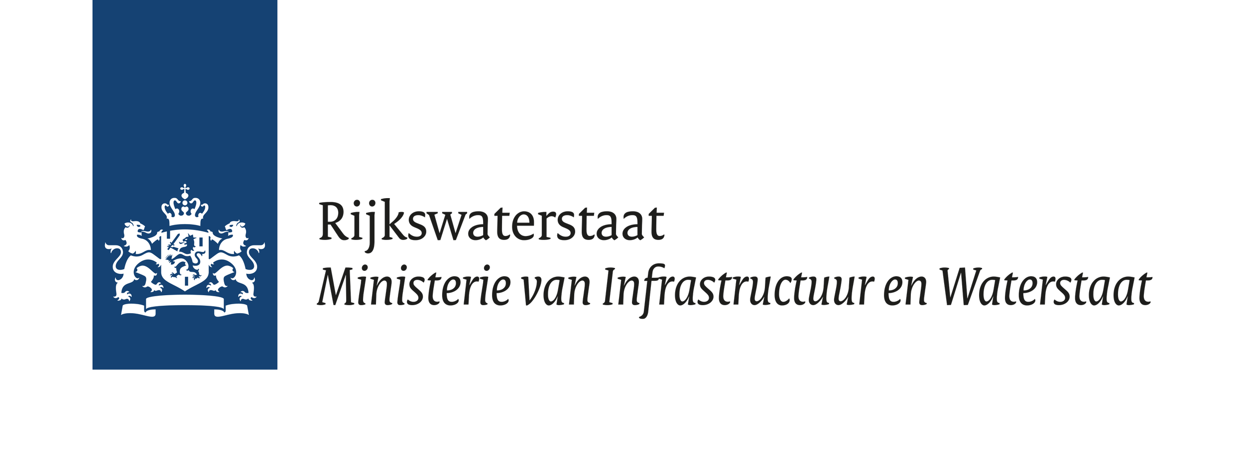 Logo of the Dutch Ministry of Infrastructure and Water Management with a blue crest featuring a lion and crown, and text in Dutch.