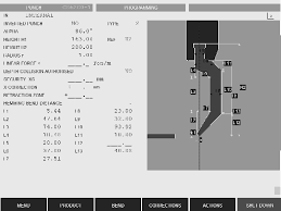 Pantalla de control de maquinaria con diagramas, datos numéricos y botones de función.