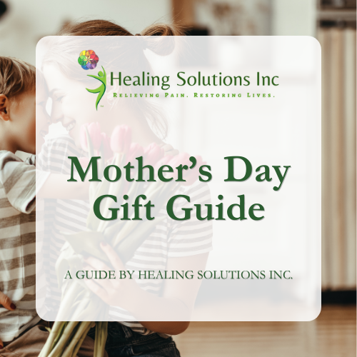 Mother's Day gift guide cover with Healing Solutions Inc logo and children giving flowers.
