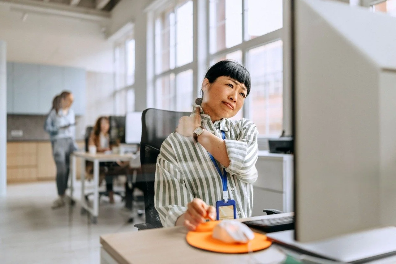 Woman Having Neck Ache Due To Work Overload