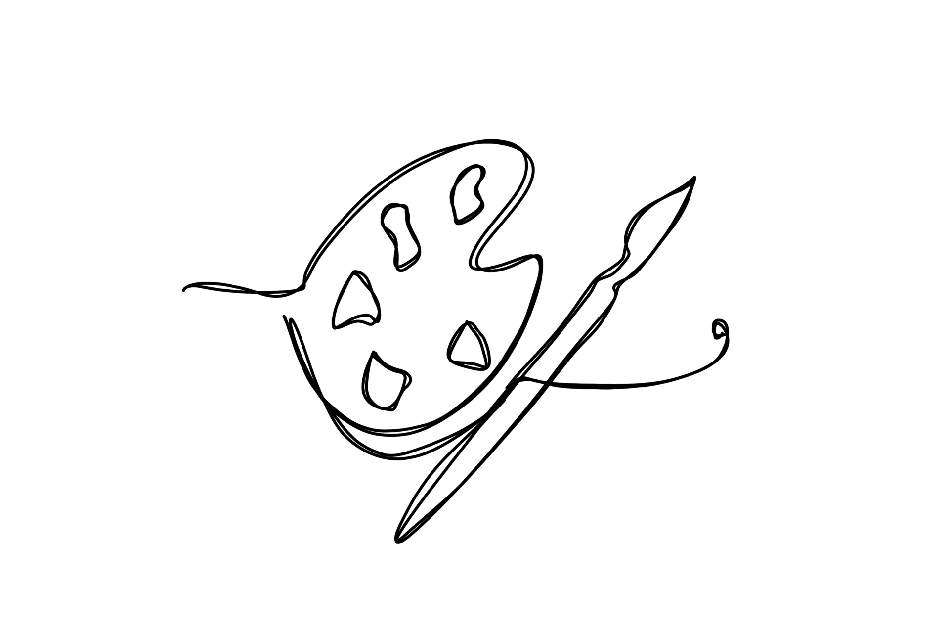 A simple line drawing of a painter's palette with paint blobs and a paintbrush.